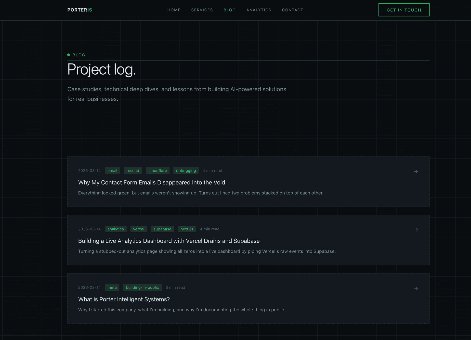 Blog page before: a flat list of post cards with no interactivity